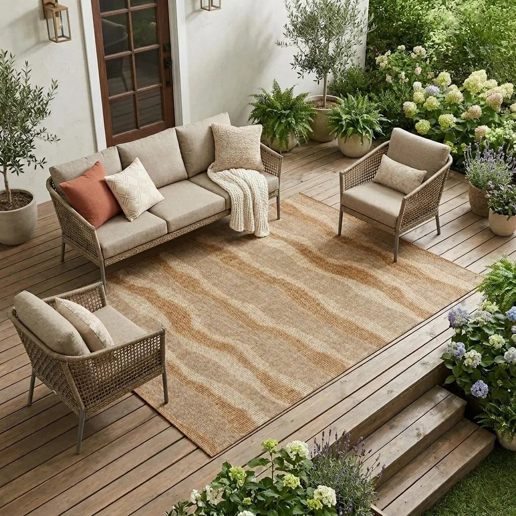 9' X 12' Copper And Orange Striped Washable Indoor Outdoor Area Rug Homeroots Outdoor