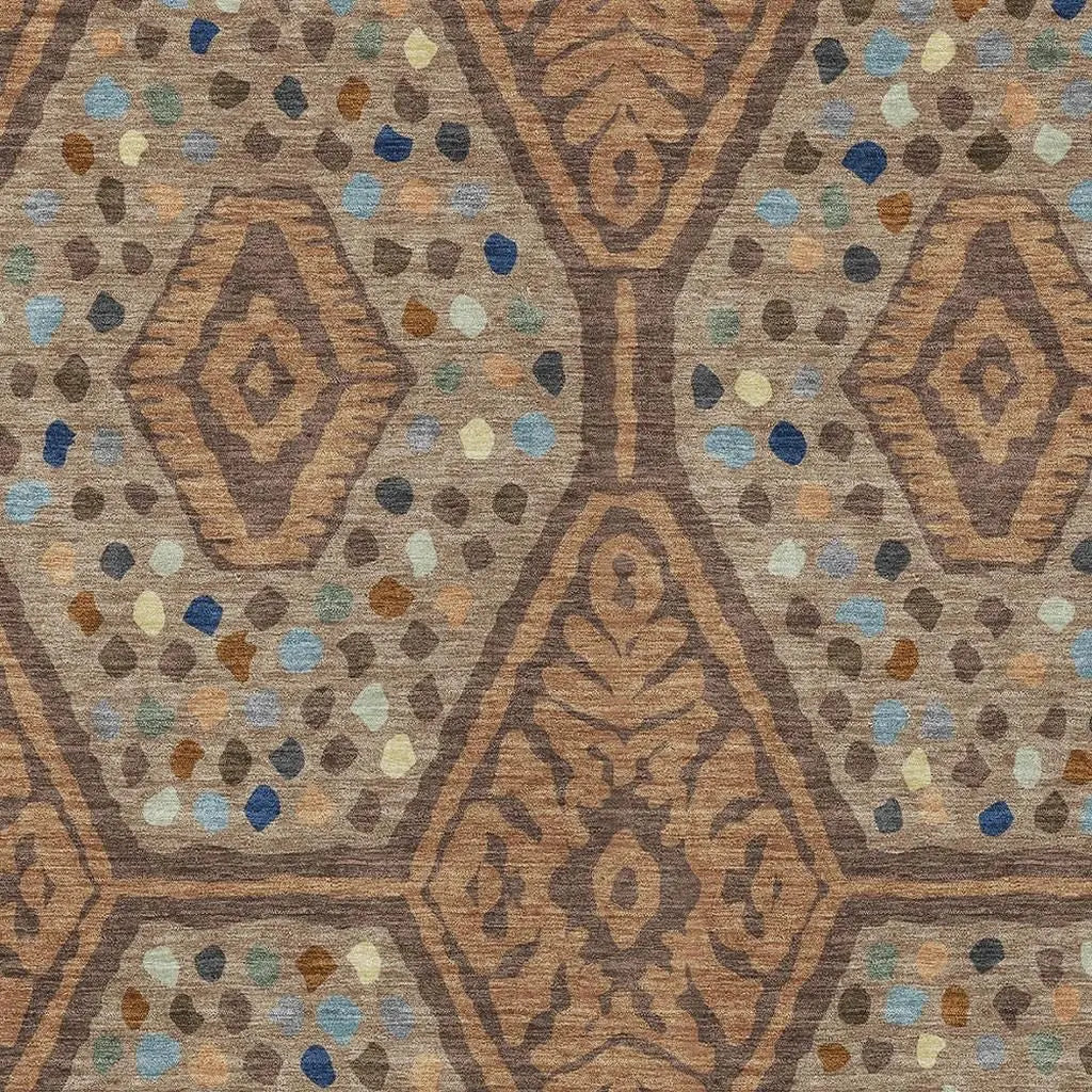 9' X 12' Copper And Orange Tribal Washable Indoor Outdoor Area Rug Homeroots Outdoor