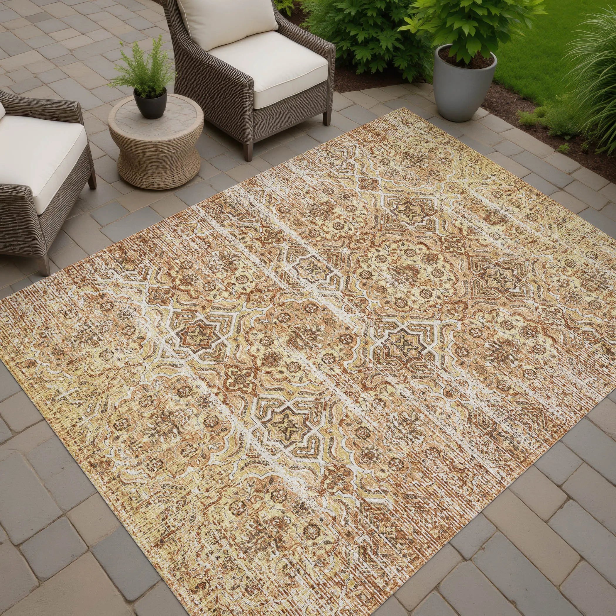 9' X 12' Copper And Purple Floral Washable Indoor Outdoor Area Rug Homeroots Outdoor