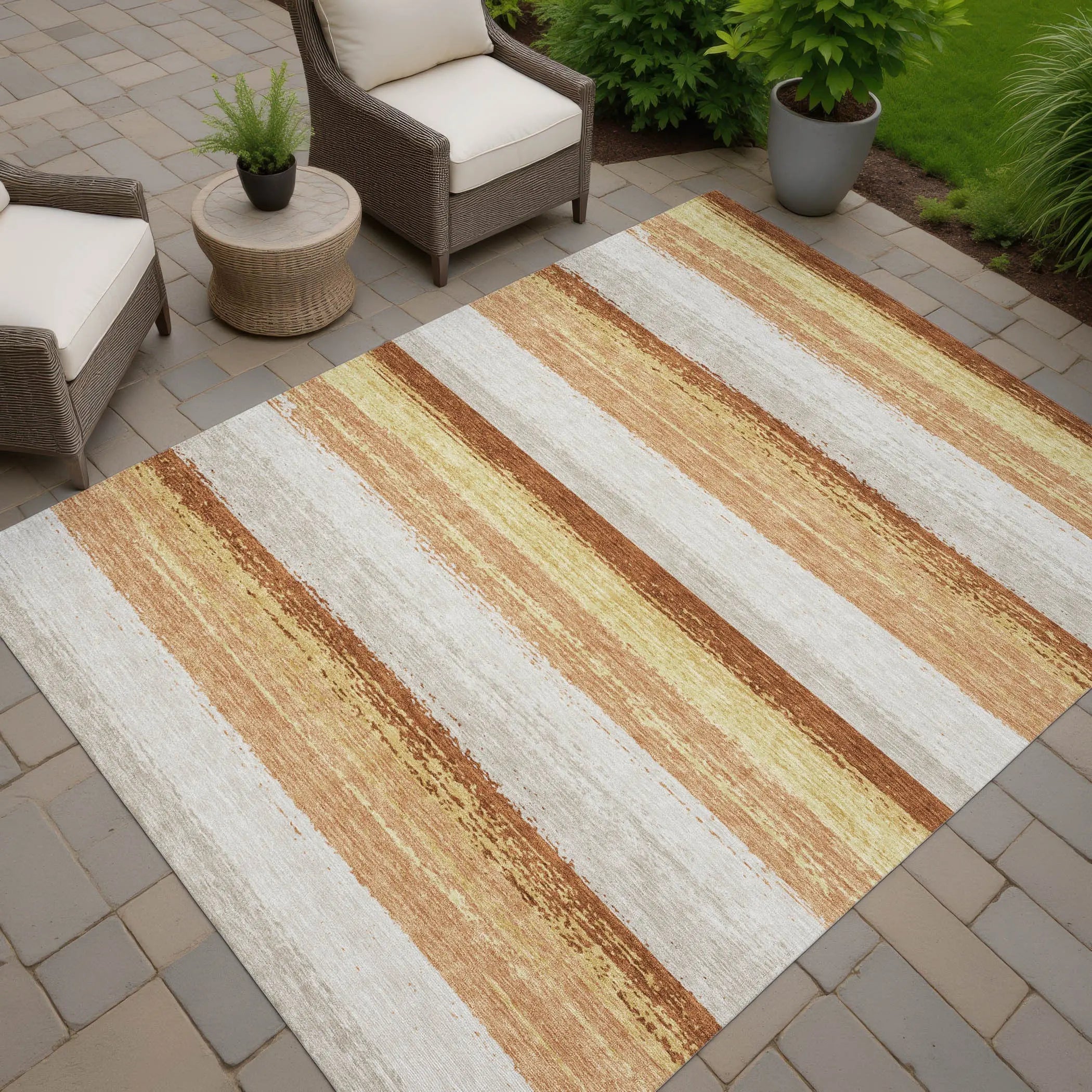 9' X 12' Copper And Purple Striped Washable Indoor Outdoor Area Rug Homeroots Outdoor
