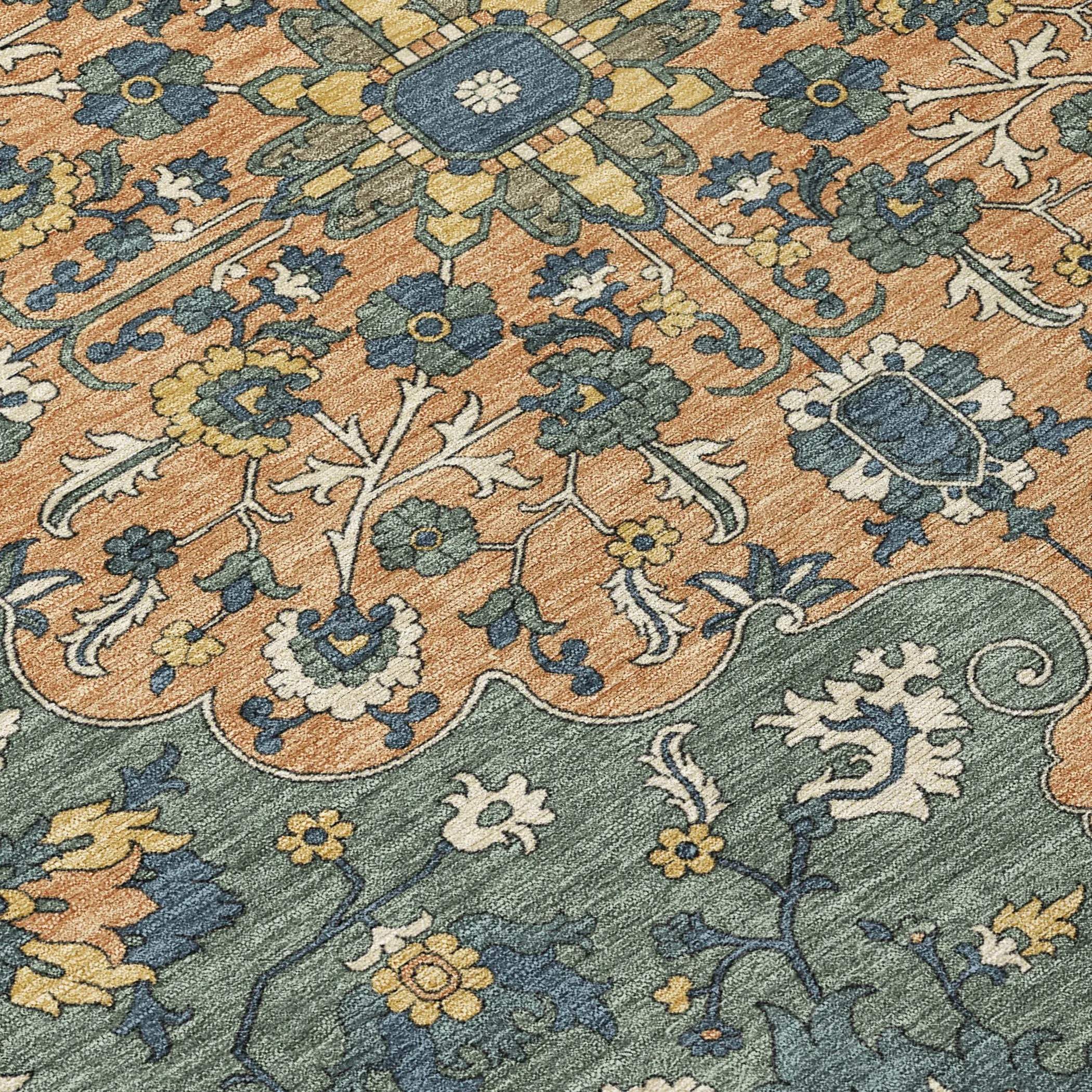 9' X 12' Copper And Sage Floral Medallion Washable Indoor Outdoor Area Rug Homeroots Outdoor