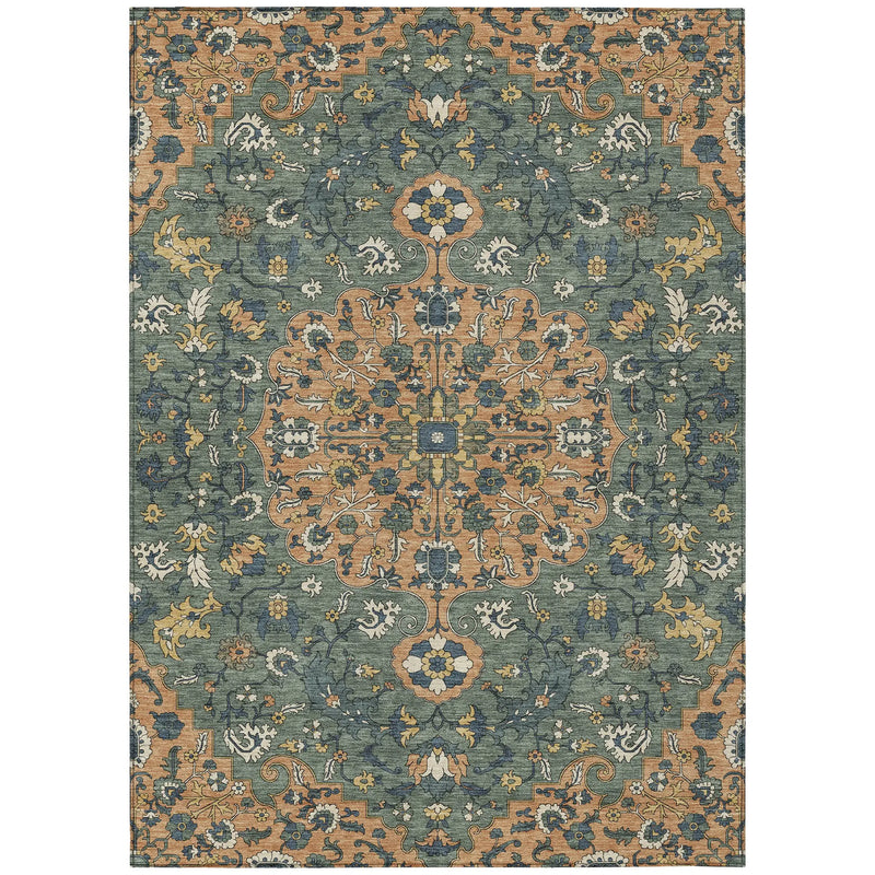 9' X 12' Copper And Sage Floral Medallion Washable Indoor Outdoor Area Rug Homeroots Outdoor