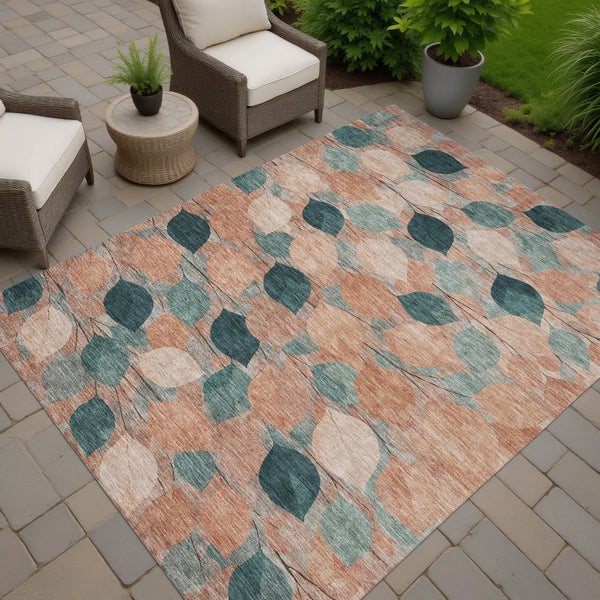 9' X 12' Copper And Salmon Floral Washable Indoor Outdoor Area Rug Homeroots Outdoor