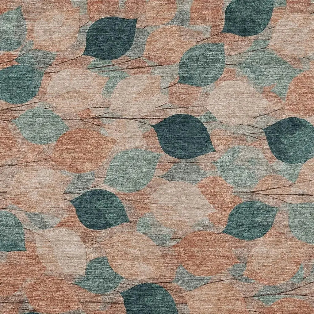 9' X 12' Copper And Salmon Floral Washable Indoor Outdoor Area Rug Homeroots Outdoor