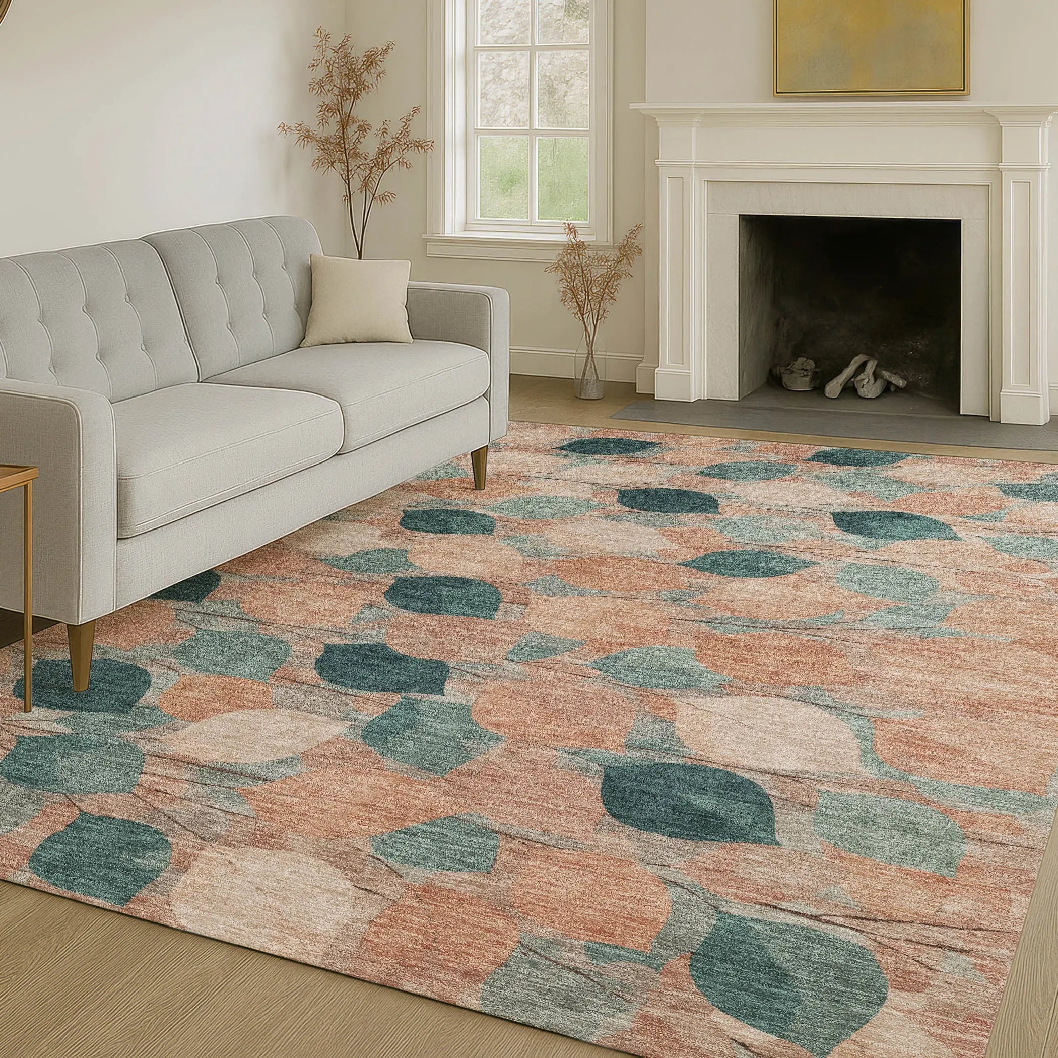 9' X 12' Copper And Salmon Floral Washable Indoor Outdoor Area Rug Homeroots Outdoor