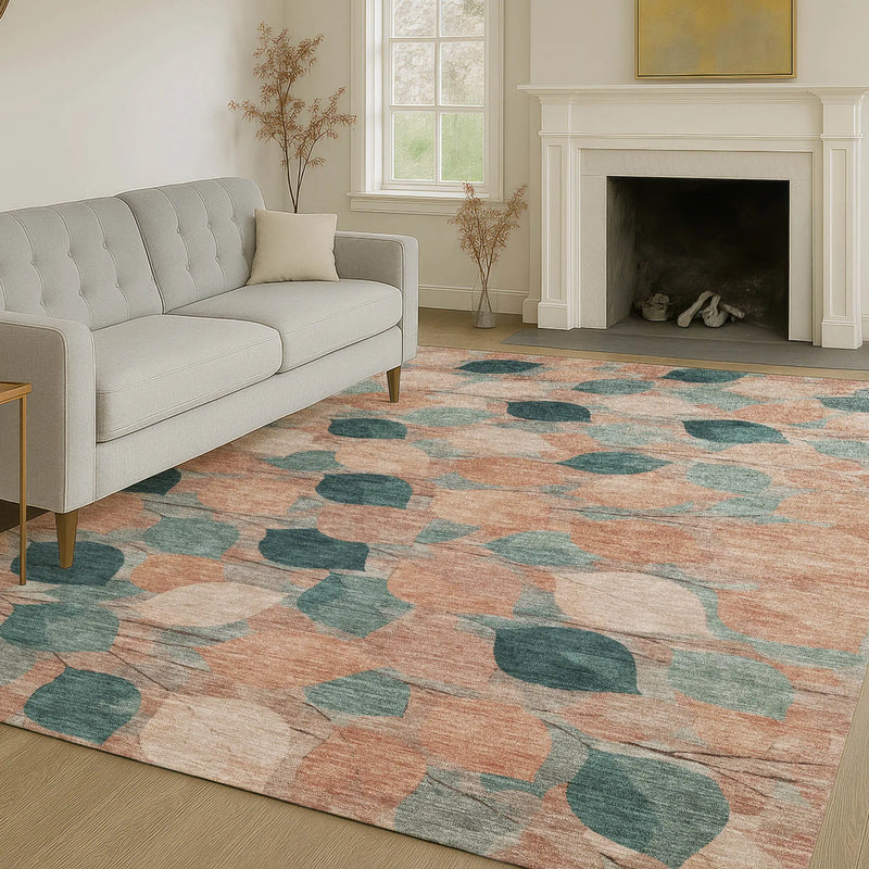 9' X 12' Copper And Salmon Floral Washable Indoor Outdoor Area Rug Homeroots Outdoor