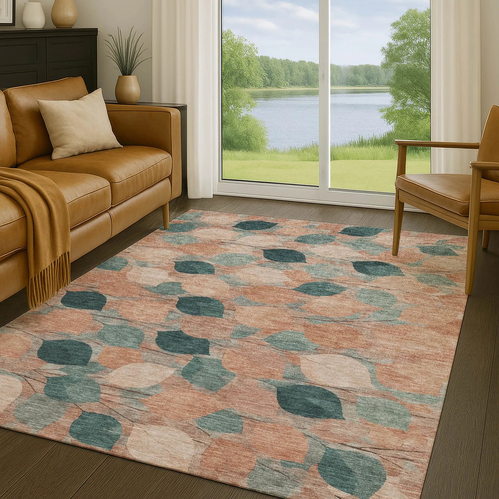 9' X 12' Copper And Salmon Floral Washable Indoor Outdoor Area Rug Homeroots Outdoor