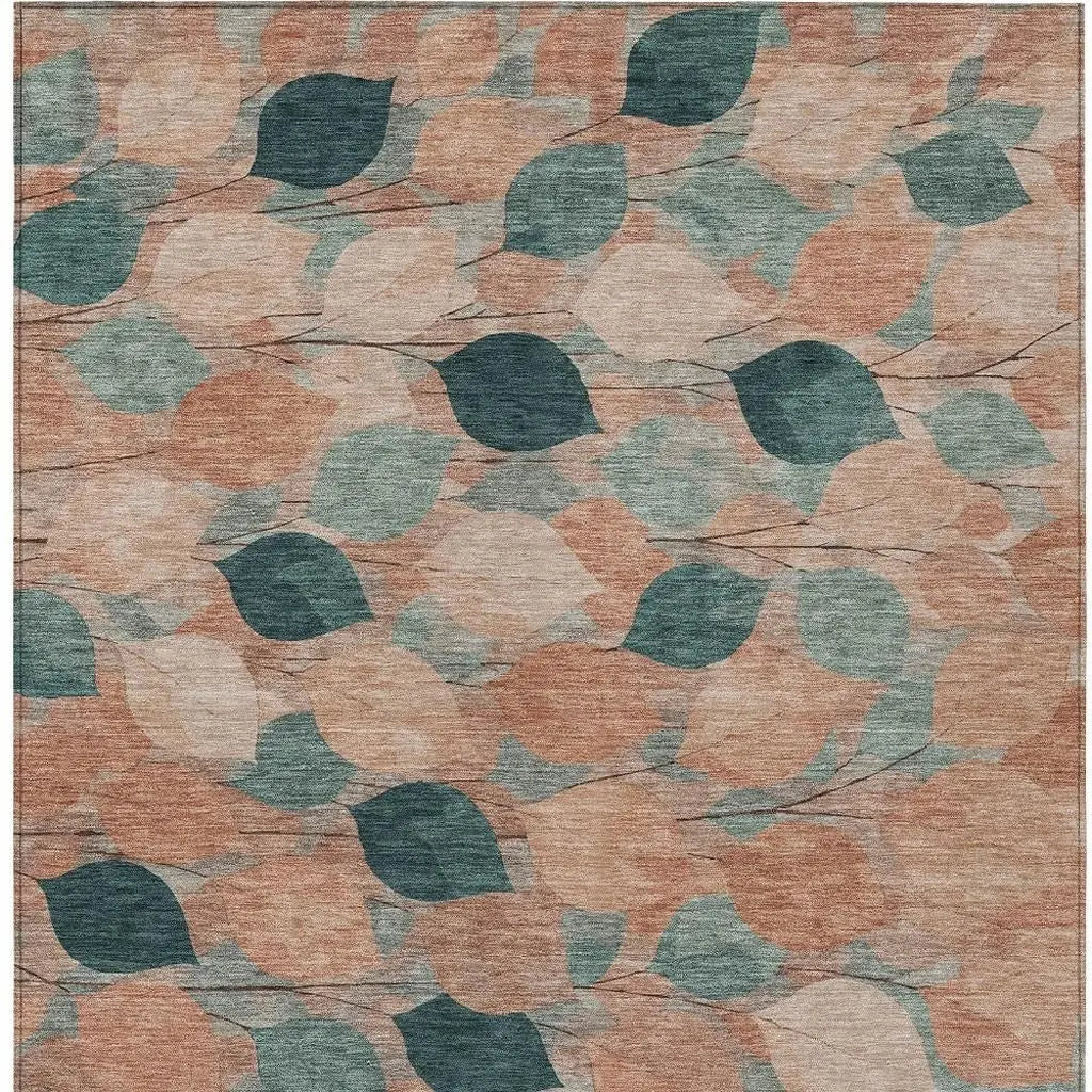 9' X 12' Copper And Salmon Floral Washable Indoor Outdoor Area Rug Homeroots Outdoor