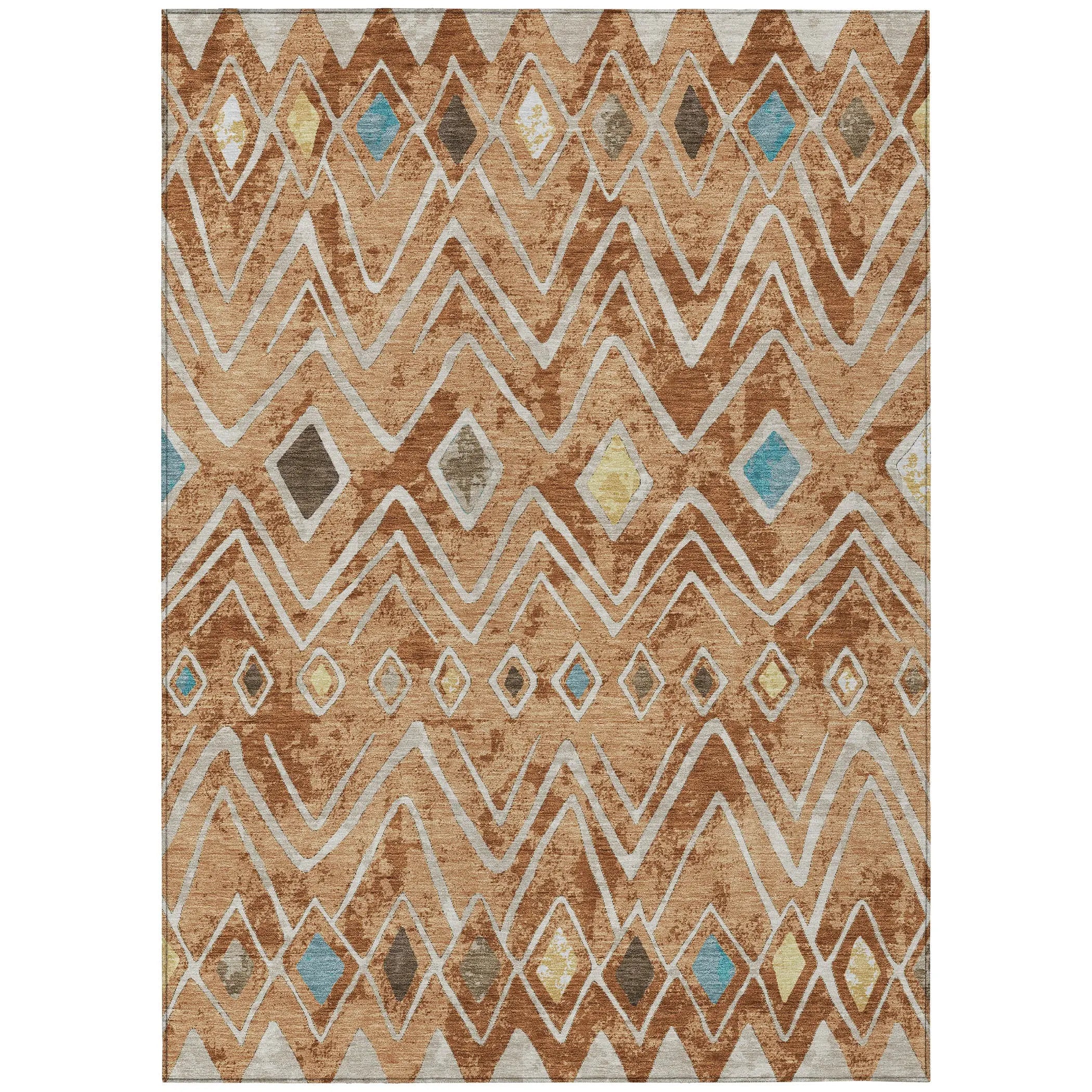 9' X 12' Copper And Taupe Geometric Washable Indoor Outdoor Area Rug Homeroots Outdoor