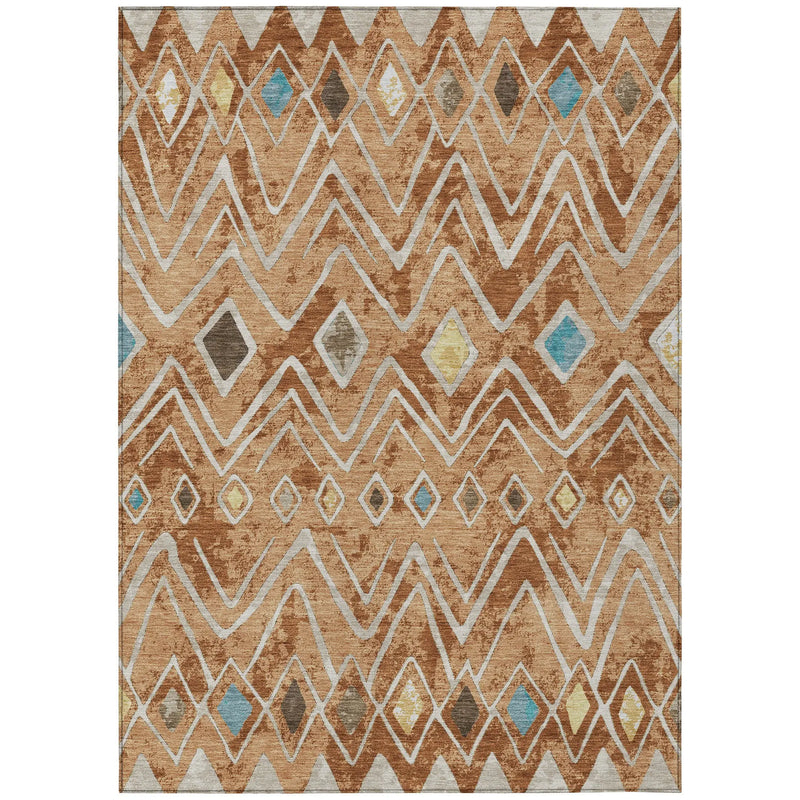 9' X 12' Copper And Taupe Geometric Washable Indoor Outdoor Area Rug Homeroots Outdoor