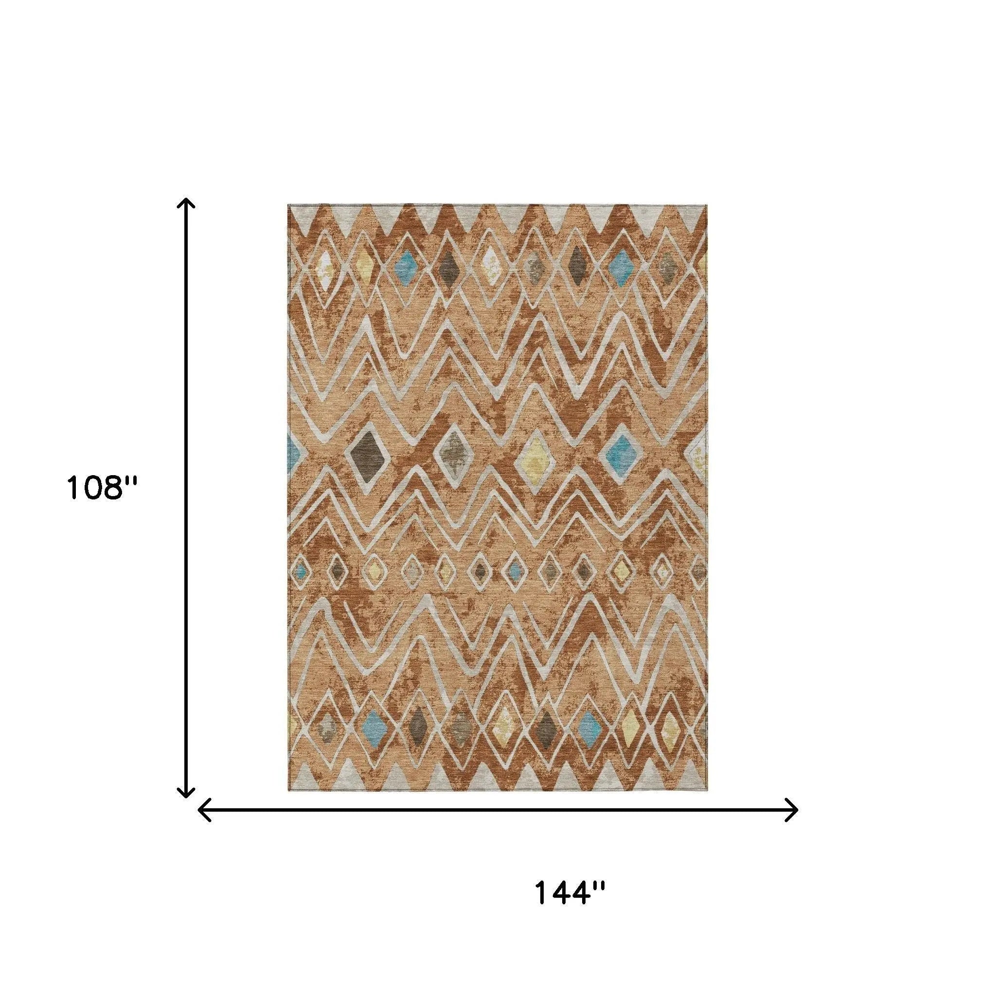 9' X 12' Copper And Taupe Geometric Washable Indoor Outdoor Area Rug Homeroots Outdoor