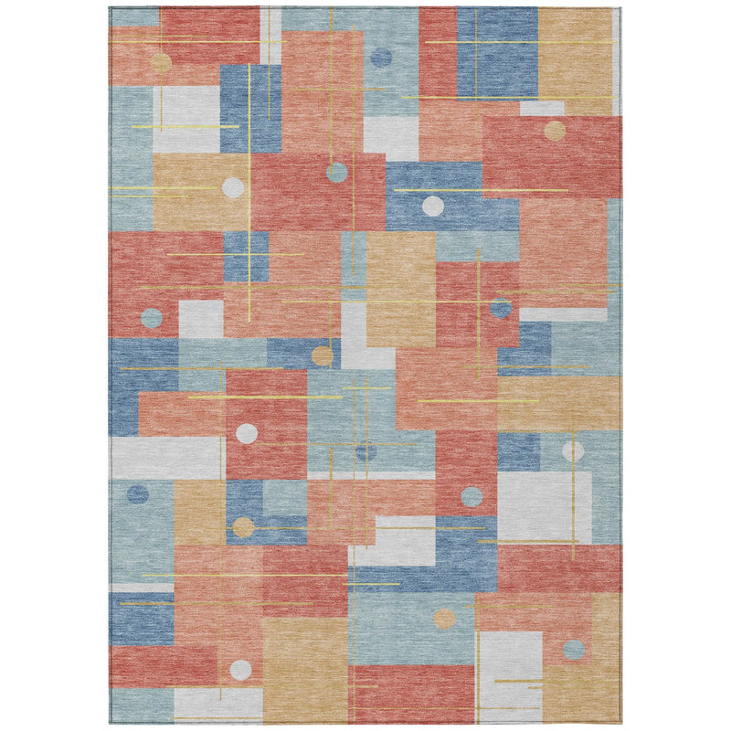 9' X 12' Coral And Brown Geometric Washable Indoor Outdoor Area Rug Homeroots Outdoor