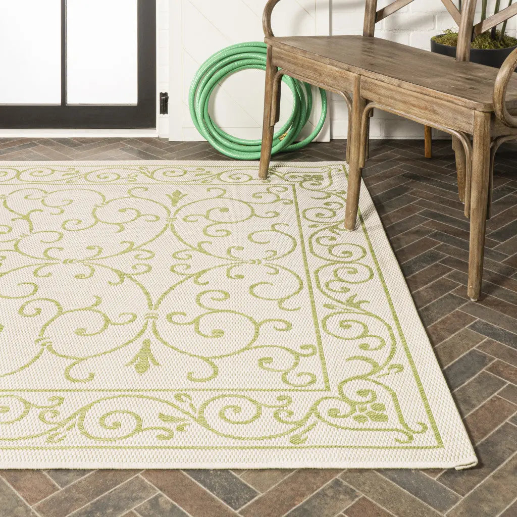 9' X 12' Cream And Green Medallion Indoor Outdoor Area Rug Homeroots Outdoor