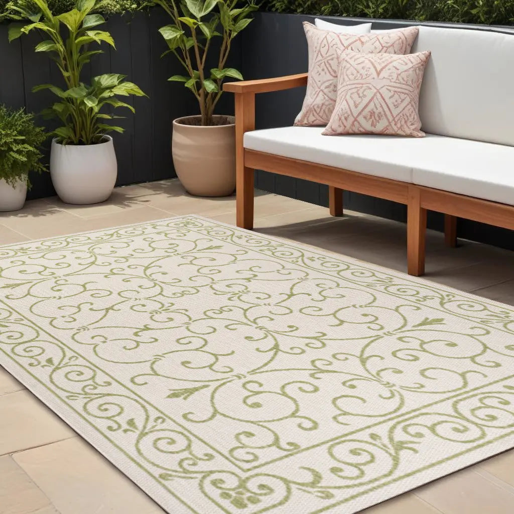 9' X 12' Cream And Green Medallion Indoor Outdoor Area Rug Homeroots Outdoor
