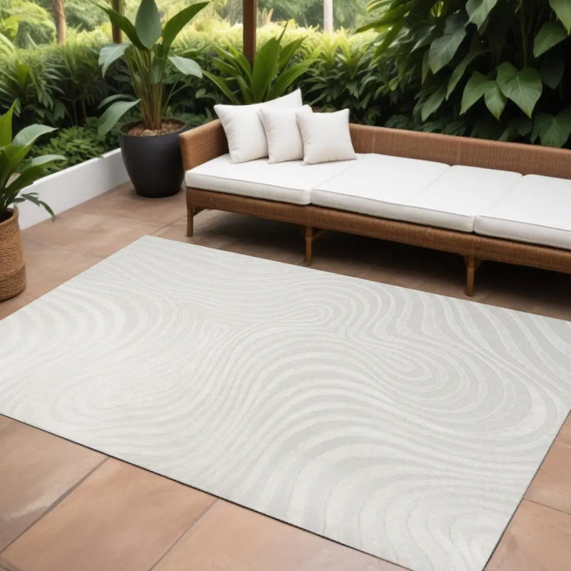 9' X 12' Cream And Ivory Abstract Indoor Outdoor Area Rug Homeroots Outdoor