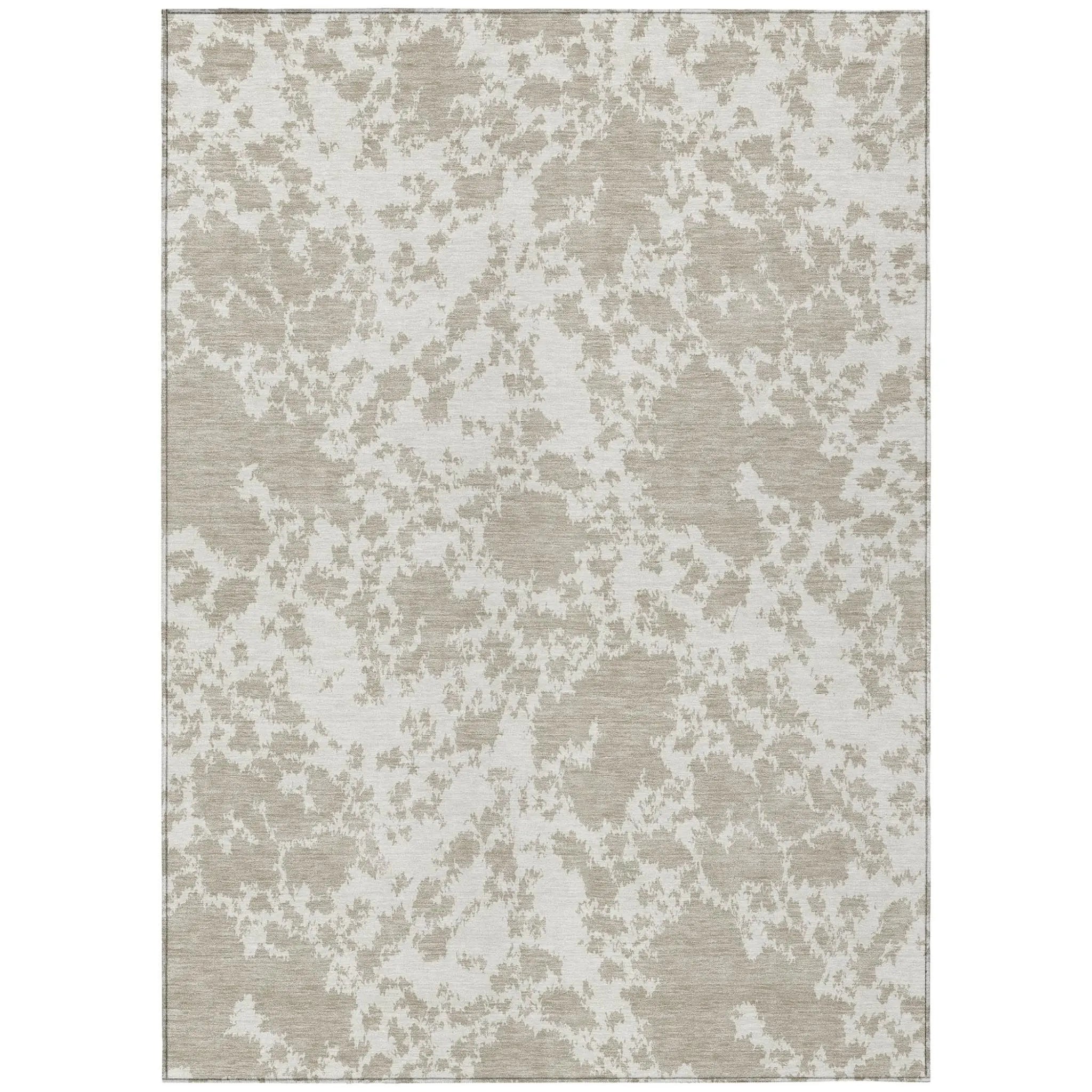 9' X 12' Cream And Ivory Abstract Washable Indoor Outdoor Area Rug Homeroots Outdoor