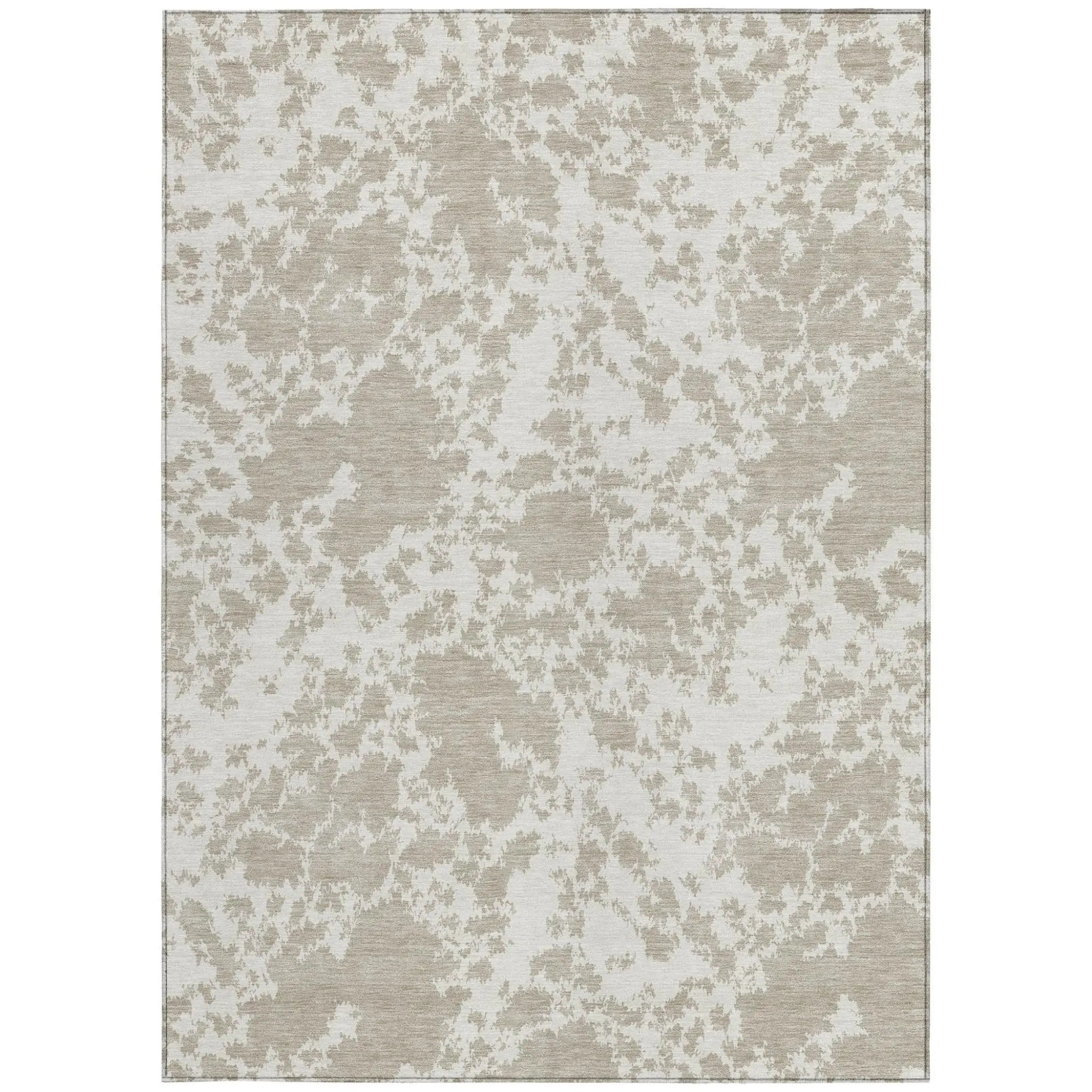 9' X 12' Cream And Ivory Abstract Washable Indoor Outdoor Area Rug Homeroots Outdoor