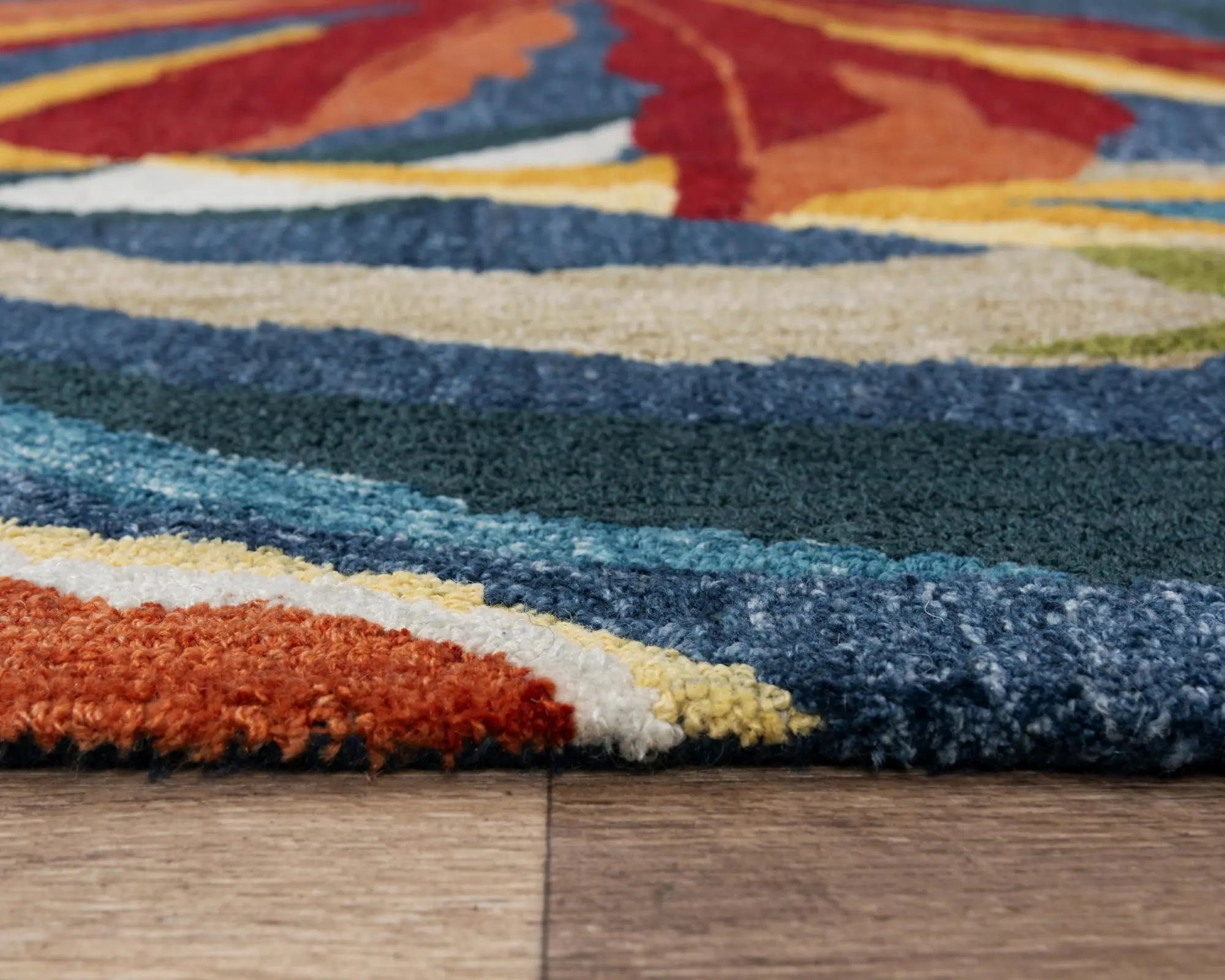 9' X 12' Dark Blue Red Orange Yellow And Green Floral Hand Tufted Area Rug Homeroots Home Decor