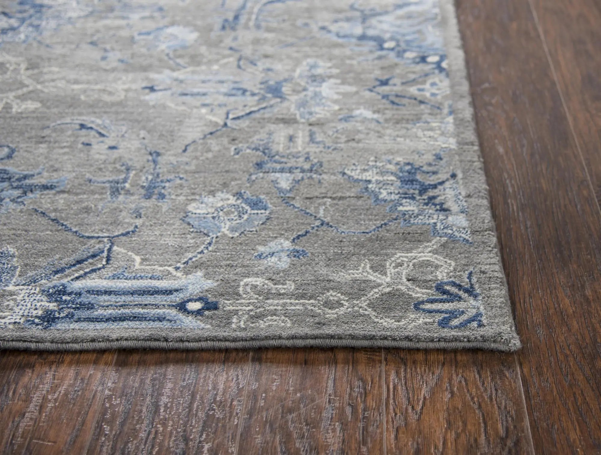9' X 12' Dark Gray Blue And Light Gray New Zealand Lambs Wool Floral Hand Carved Handmade Area Rug Homeroots Home Decor