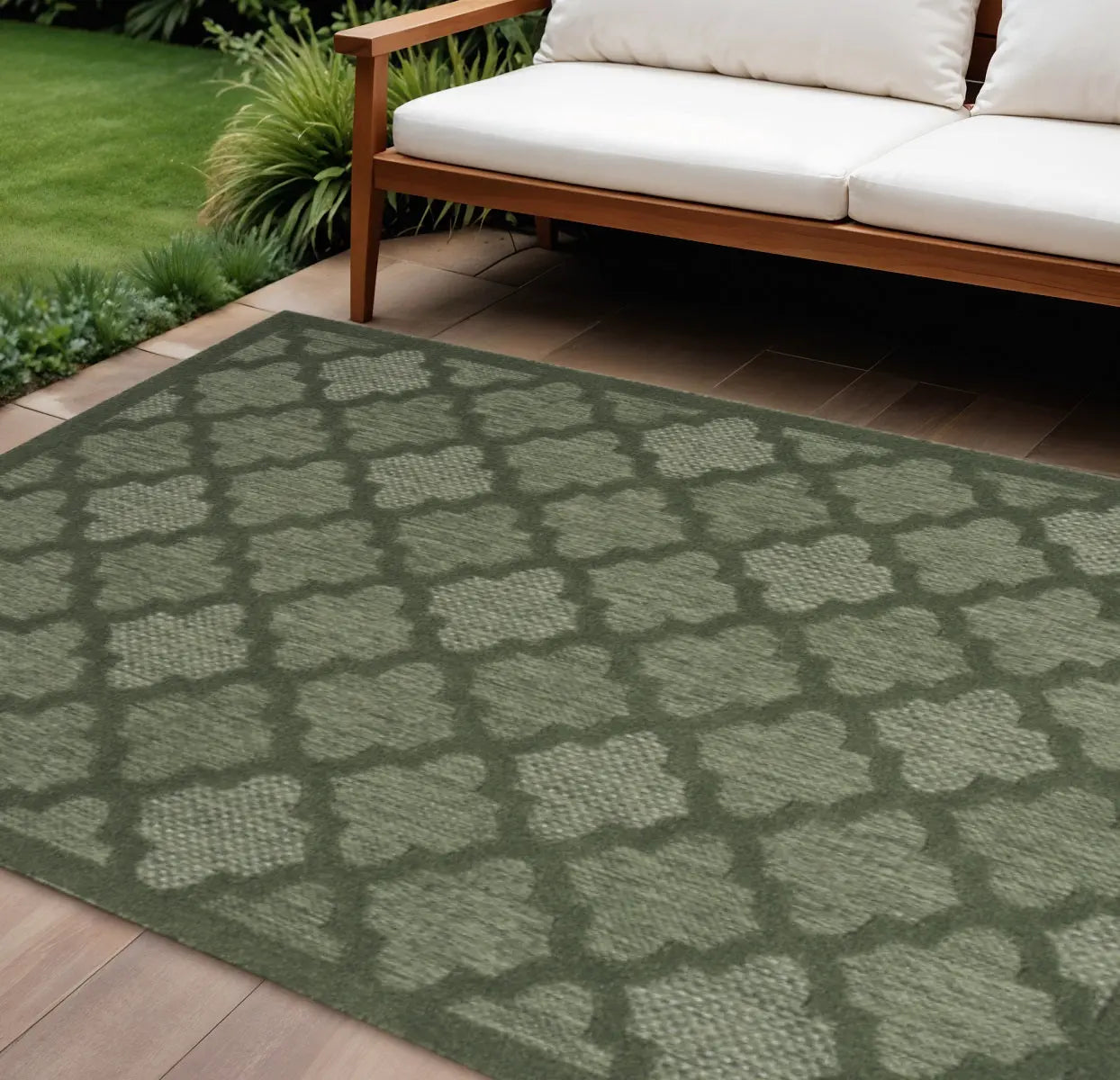 9' X 12' Dark Green And Light Green Trellis Indoor Outdoor Area Rug Homeroots Outdoor