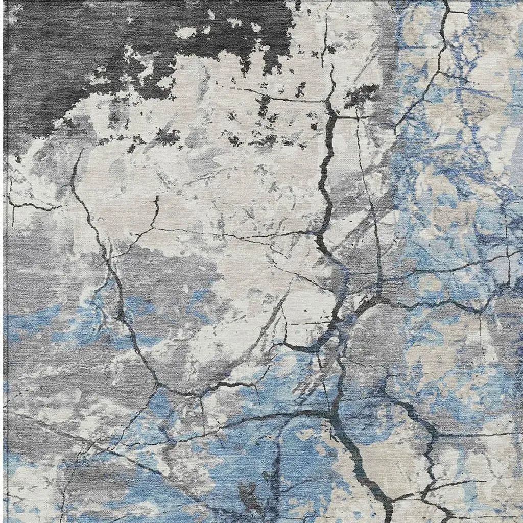 9' X 12' Denim Blue And Blue Abstract Washable Indoor Outdoor Area Rug Homeroots Outdoor