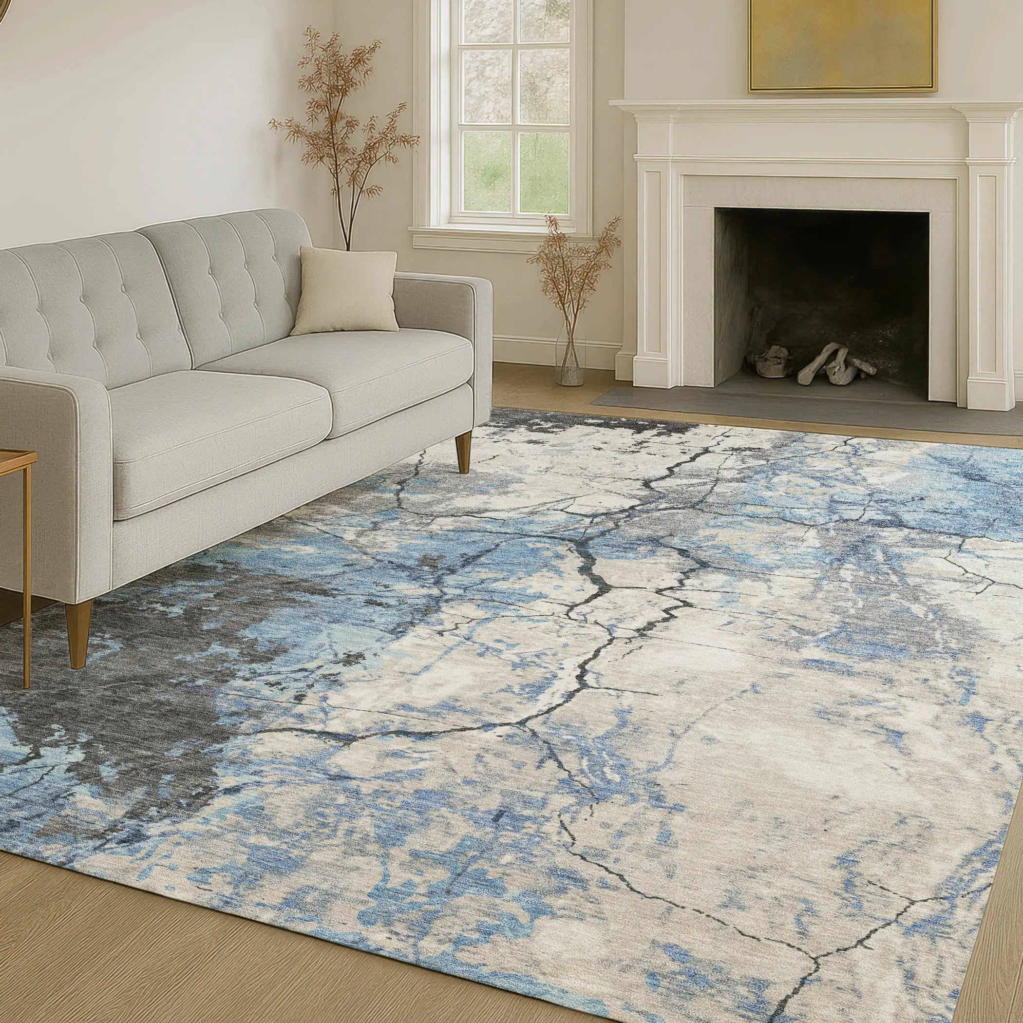 9' X 12' Denim Blue And Blue Abstract Washable Indoor Outdoor Area Rug Homeroots Outdoor