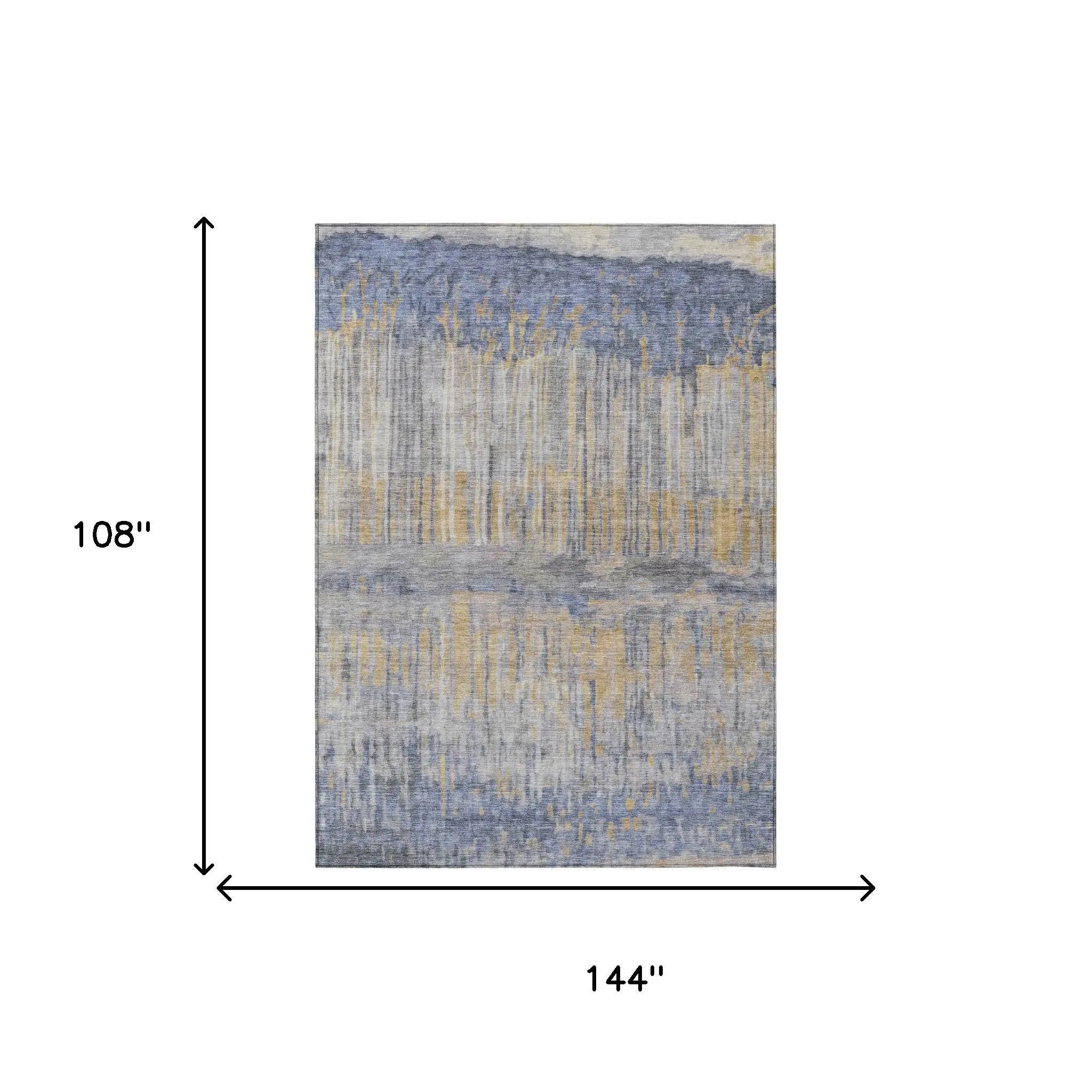 9' X 12' Denim Blue And Blue Abstract Washable Indoor Outdoor Area Rug Homeroots Outdoor