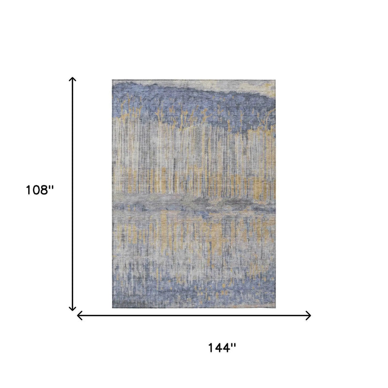 9' X 12' Denim Blue And Blue Abstract Washable Indoor Outdoor Area Rug Homeroots Outdoor