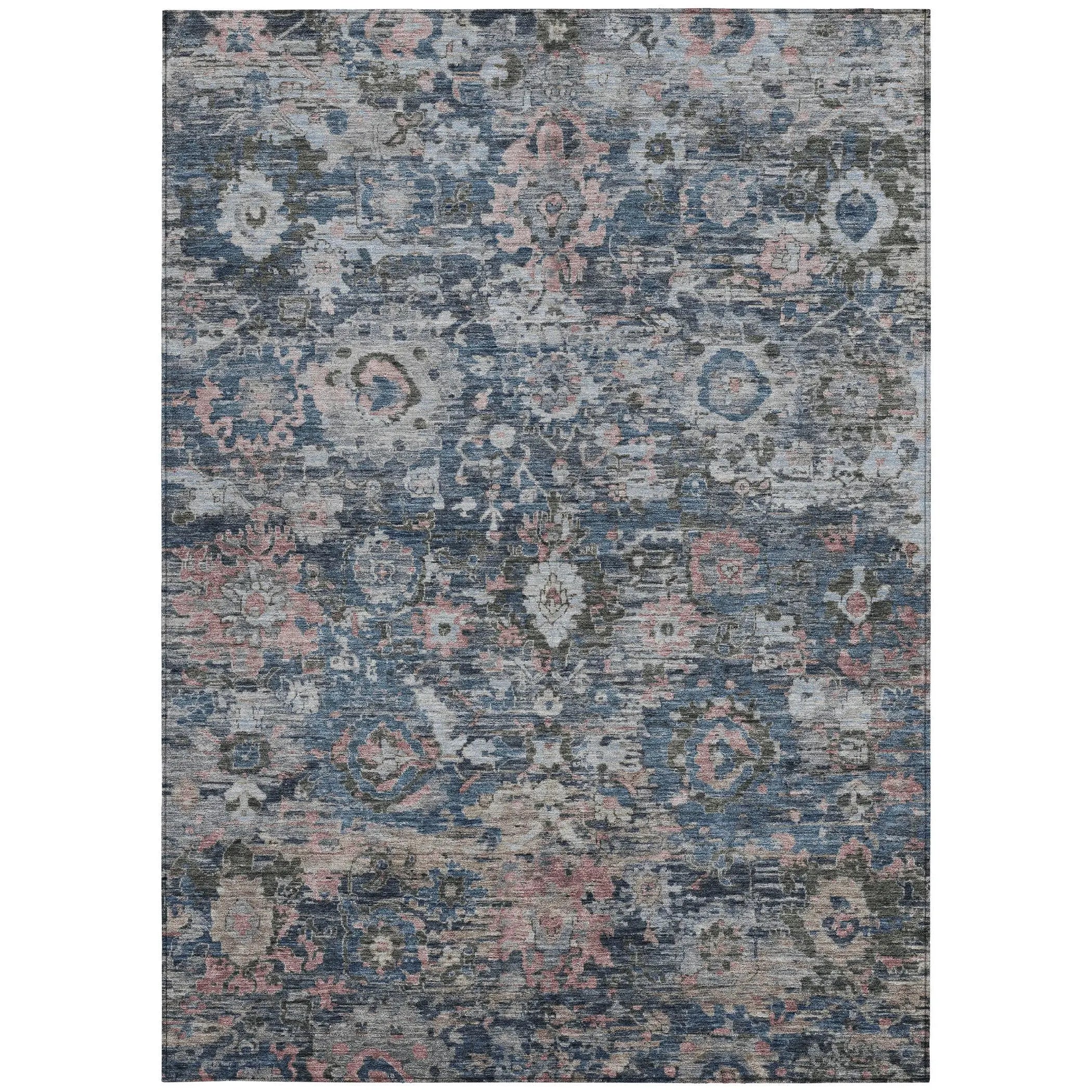9' X 12' Denim Blue And Blue Floral Washable Indoor Outdoor Area Rug Homeroots Outdoor
