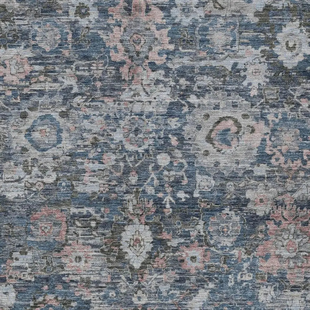 9' X 12' Denim Blue And Blue Floral Washable Indoor Outdoor Area Rug Homeroots Outdoor