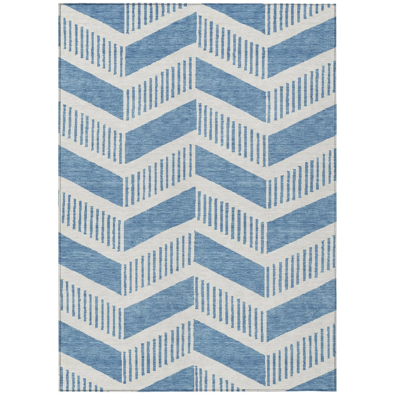 9' X 12' Denim Blue And Blue Geometric Washable Indoor Outdoor Area Rug Homeroots Outdoor