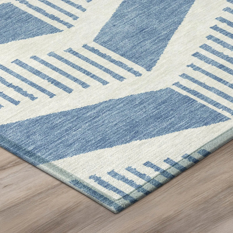 9' X 12' Denim Blue And Blue Geometric Washable Indoor Outdoor Area Rug Homeroots Outdoor