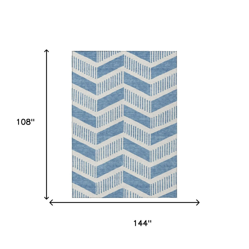 9' X 12' Denim Blue And Blue Geometric Washable Indoor Outdoor Area Rug Homeroots Outdoor