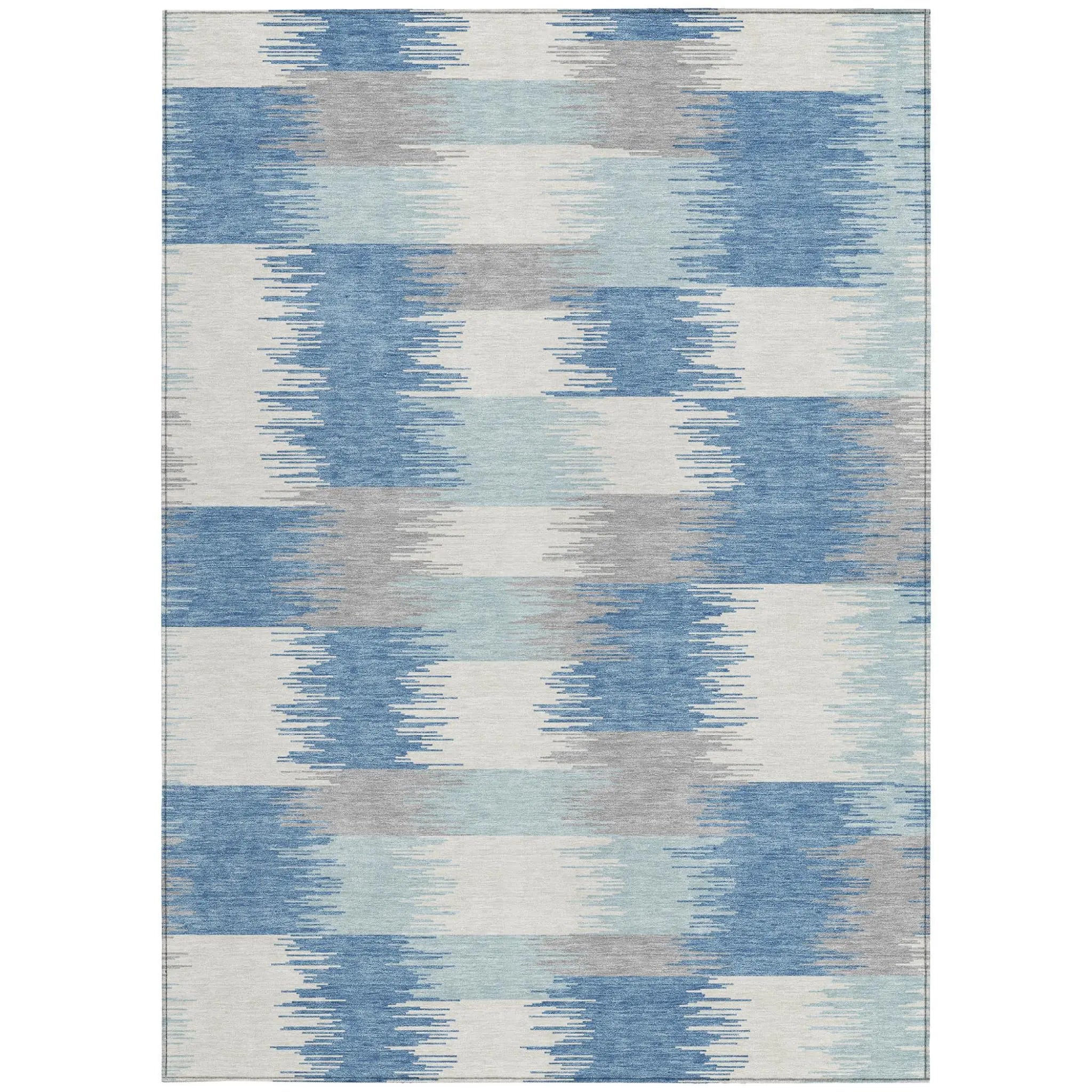 9' X 12' Denim Blue And Blue Geometric Washable Indoor Outdoor Area Rug Homeroots Outdoor