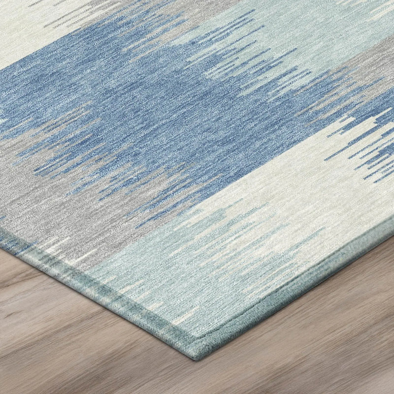 9' X 12' Denim Blue And Blue Geometric Washable Indoor Outdoor Area Rug Homeroots Outdoor