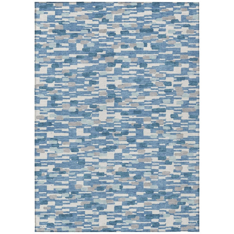 9' X 12' Denim Blue And Blue Geometric Washable Indoor Outdoor Area Rug Homeroots Outdoor