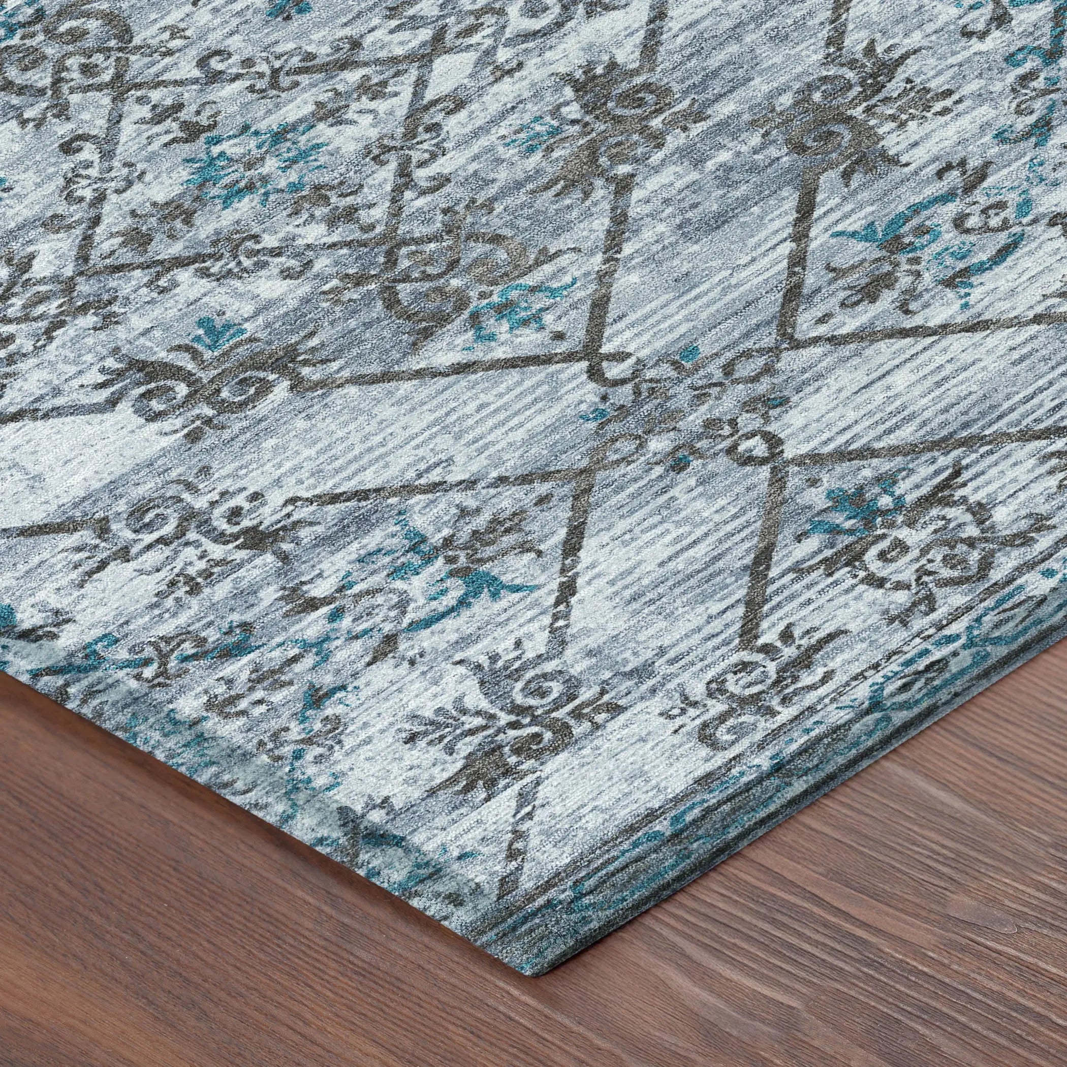 9' X 12' Denim Blue And Ivory Geometric Washable Indoor Outdoor Area Rug Homeroots Outdoor