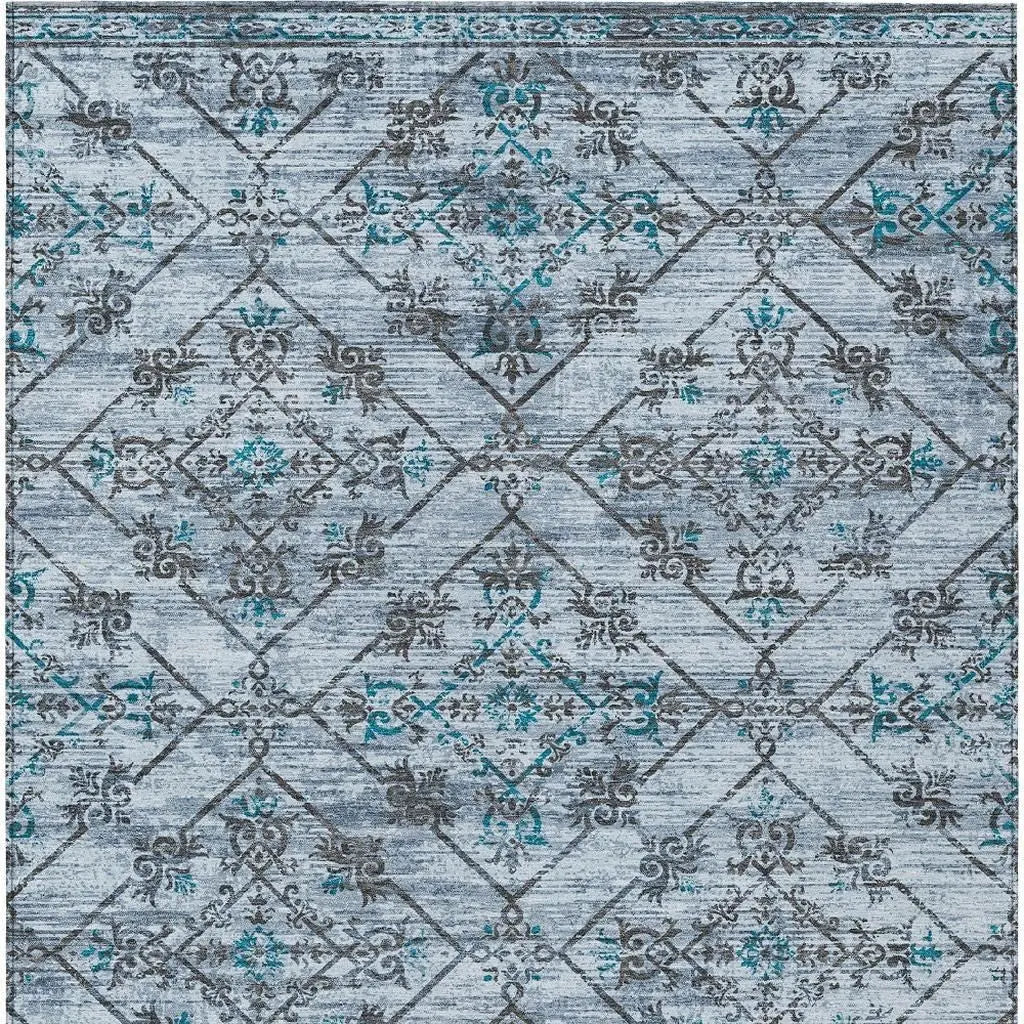 9' X 12' Denim Blue And Ivory Geometric Washable Indoor Outdoor Area Rug Homeroots Outdoor