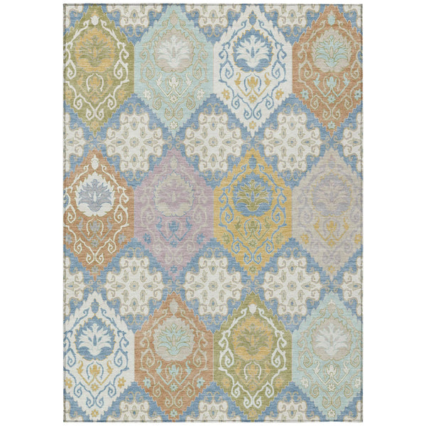 9' X 12' Denim Blue And Ivory Geometric Washable Indoor Outdoor Area Rug Homeroots Outdoor