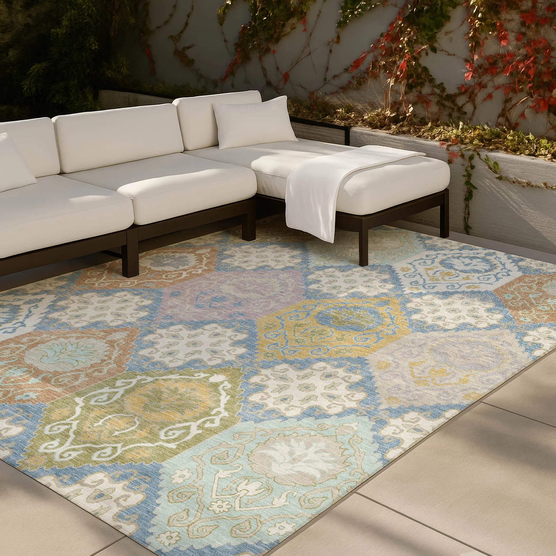 9' X 12' Denim Blue And Ivory Geometric Washable Indoor Outdoor Area Rug Homeroots Outdoor
