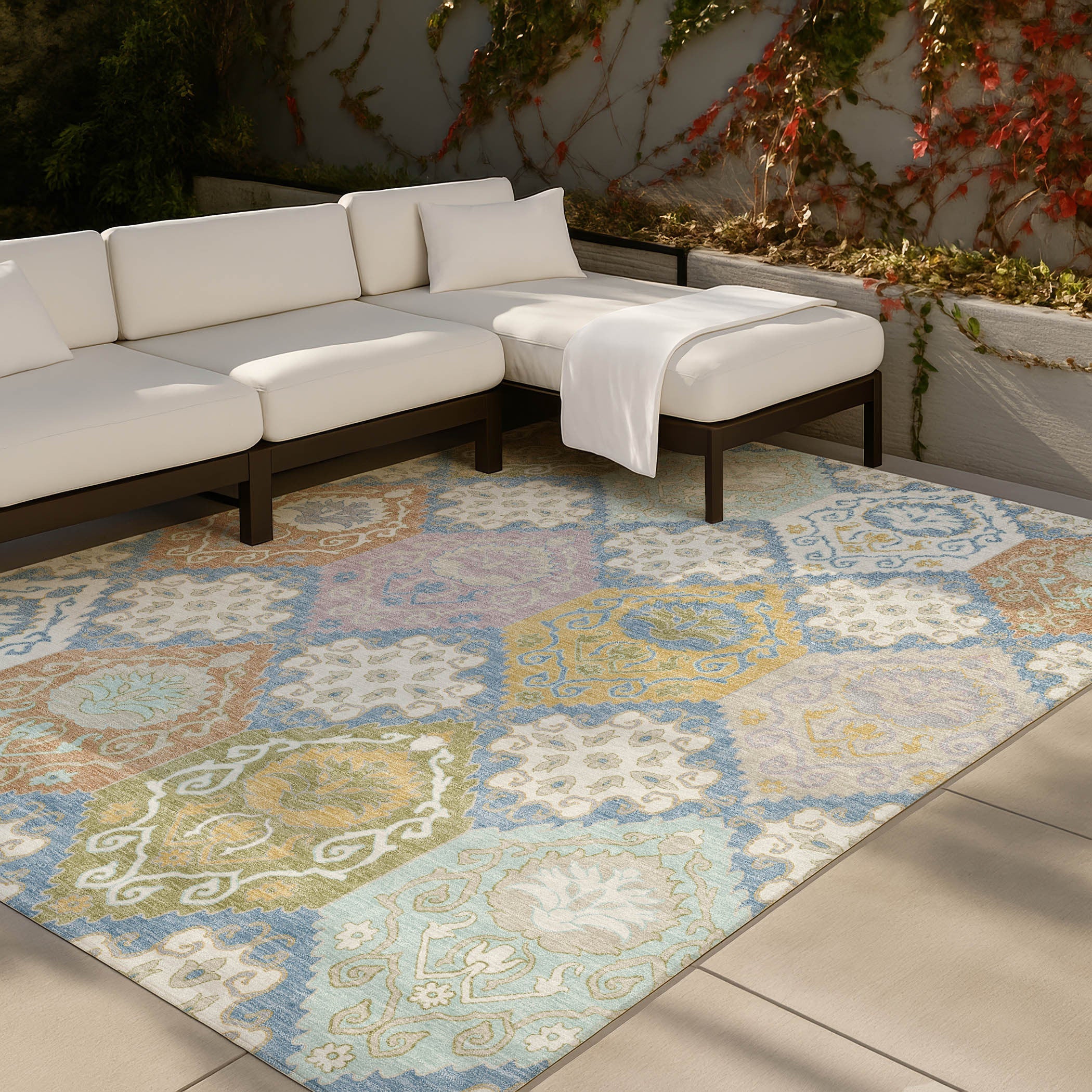 9' X 12' Denim Blue And Ivory Geometric Washable Indoor Outdoor Area Rug Homeroots Outdoor