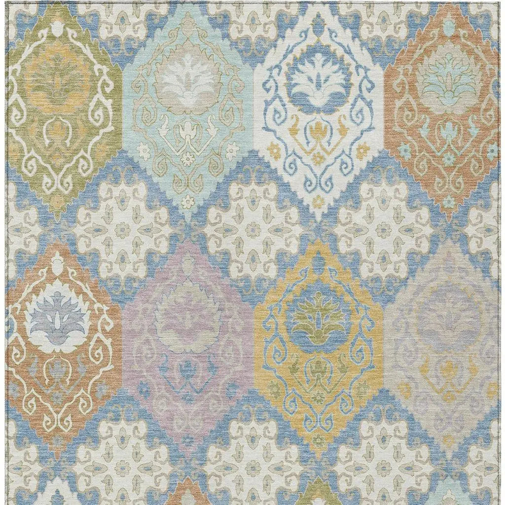 9' X 12' Denim Blue And Ivory Geometric Washable Indoor Outdoor Area Rug Homeroots Outdoor