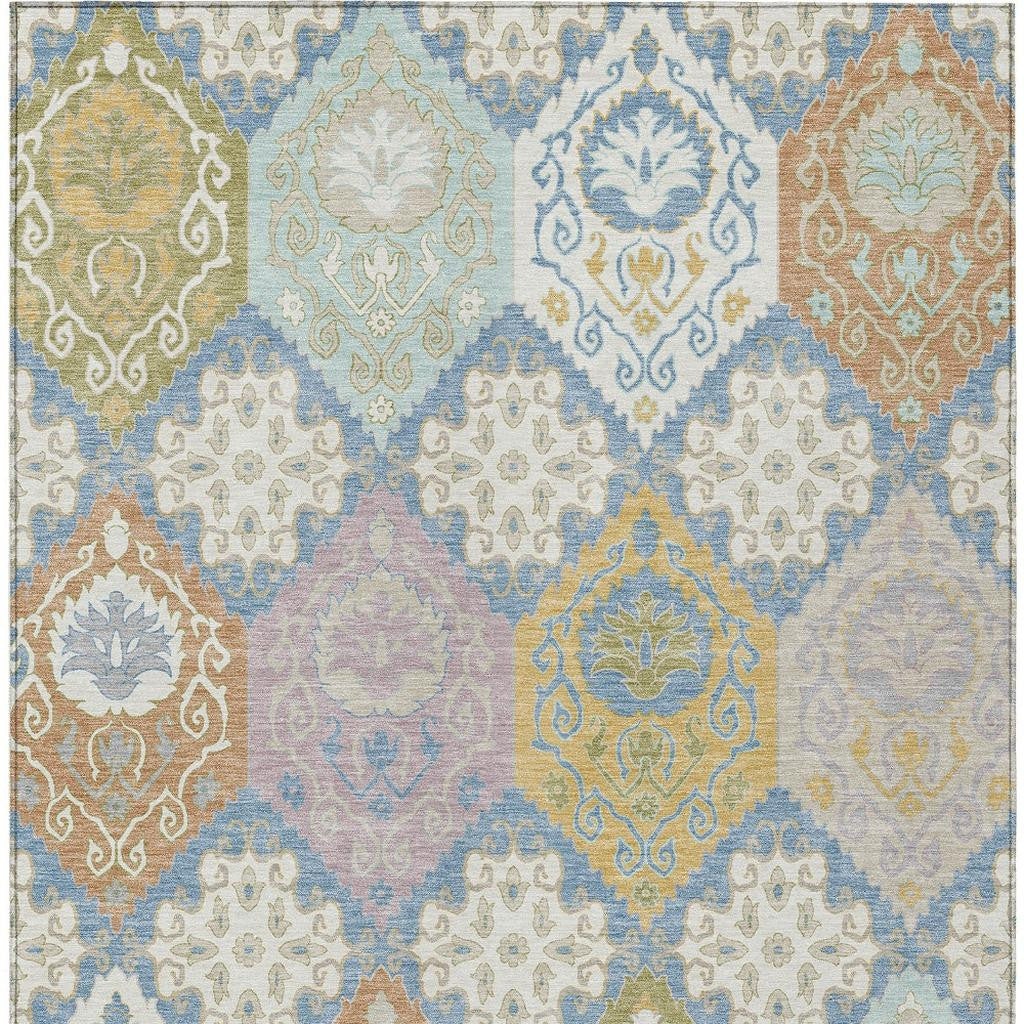 9' X 12' Denim Blue And Ivory Geometric Washable Indoor Outdoor Area Rug Homeroots Outdoor