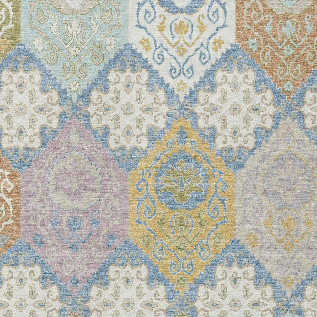 9' X 12' Denim Blue And Ivory Geometric Washable Indoor Outdoor Area Rug Homeroots Outdoor