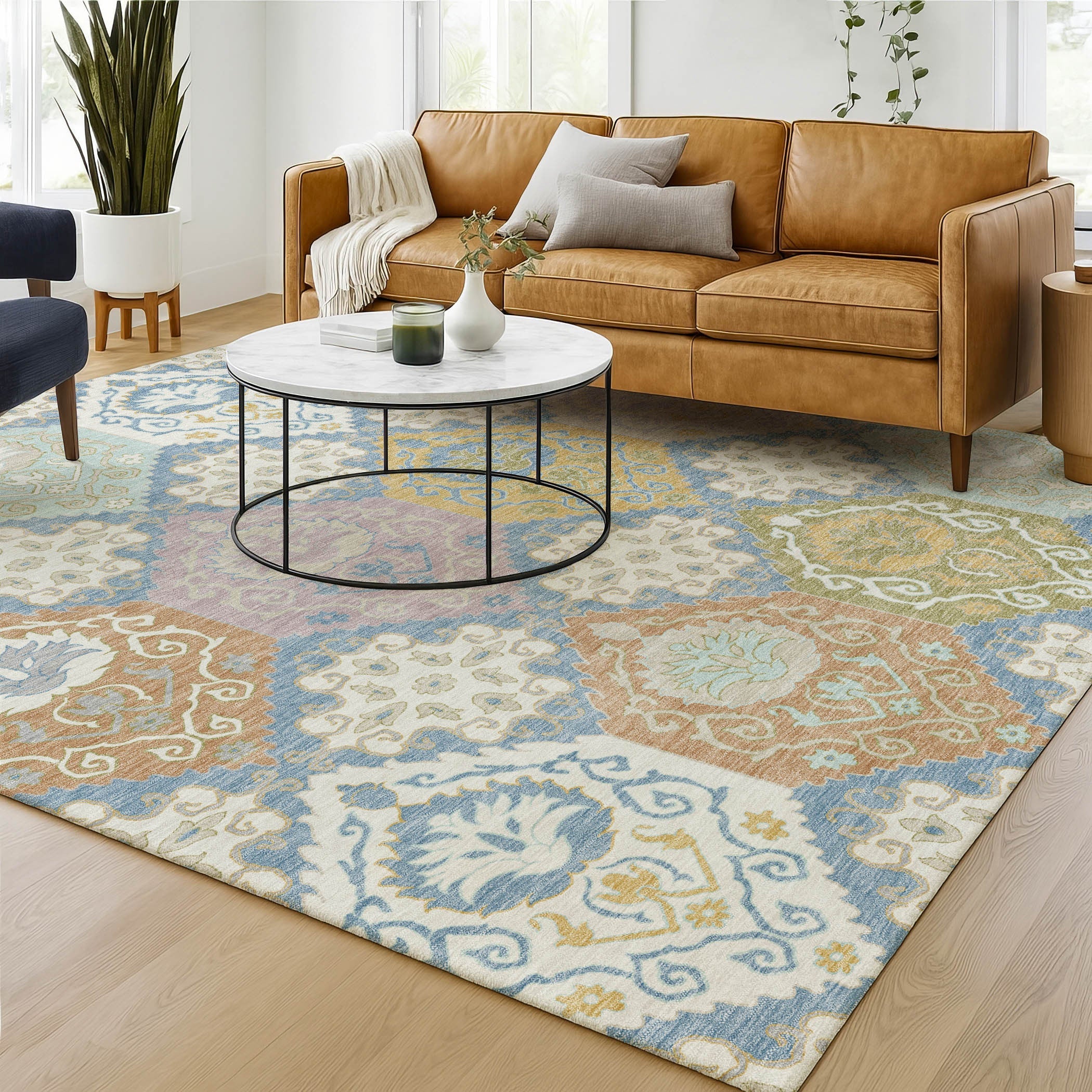 9' X 12' Denim Blue And Ivory Geometric Washable Indoor Outdoor Area Rug Homeroots Outdoor