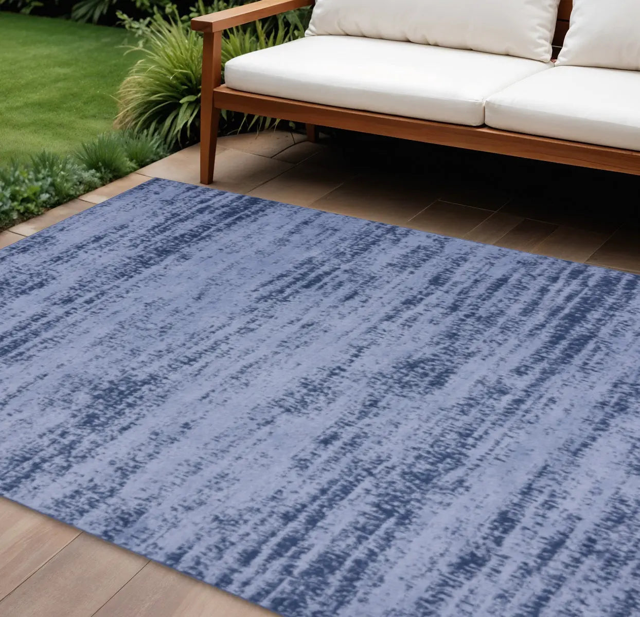 9' X 12' Denim Blue And Navy Blue Abstract Indoor Outdoor Area Rug Homeroots Outdoor