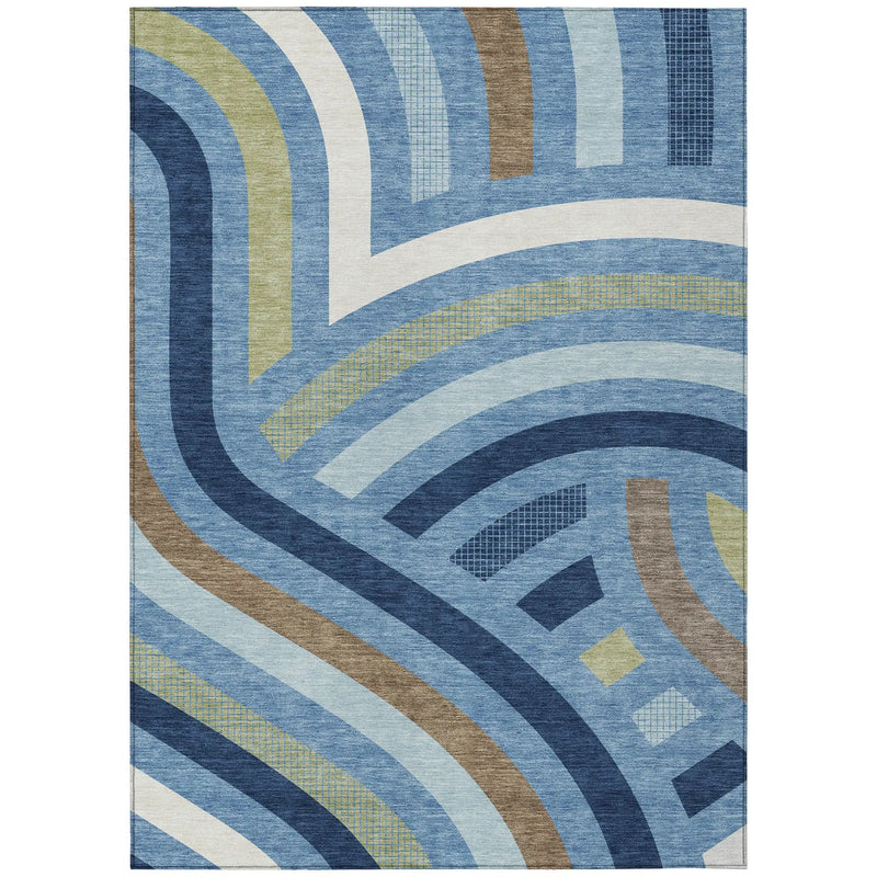 9' X 12' Denim Blue And Navy Blue Abstract Washable Indoor Outdoor Area Rug Homeroots Outdoor