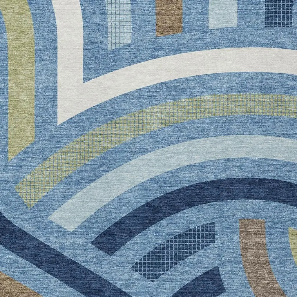 9' X 12' Denim Blue And Navy Blue Abstract Washable Indoor Outdoor Area Rug Homeroots Outdoor