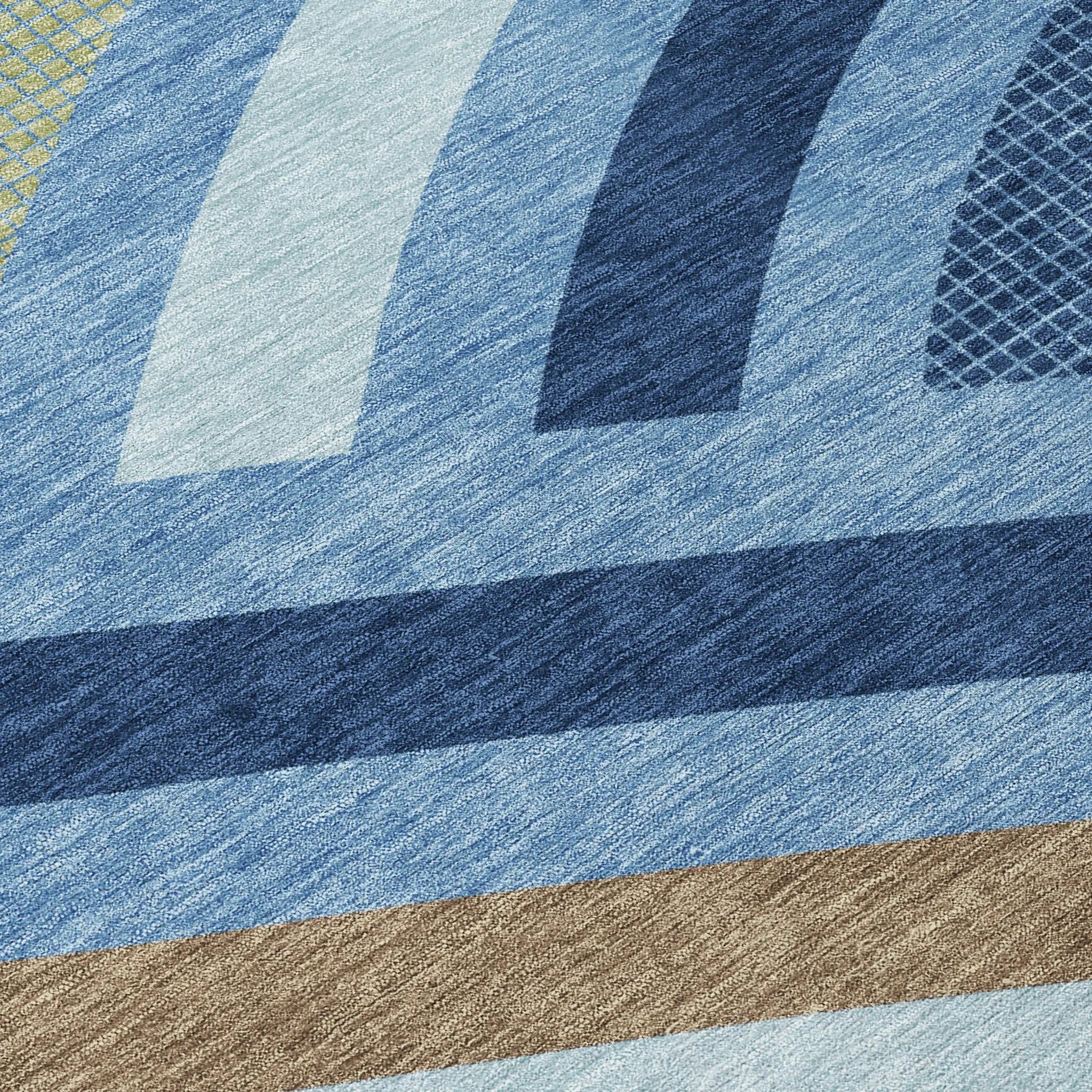 9' X 12' Denim Blue And Navy Blue Abstract Washable Indoor Outdoor Area Rug Homeroots Outdoor