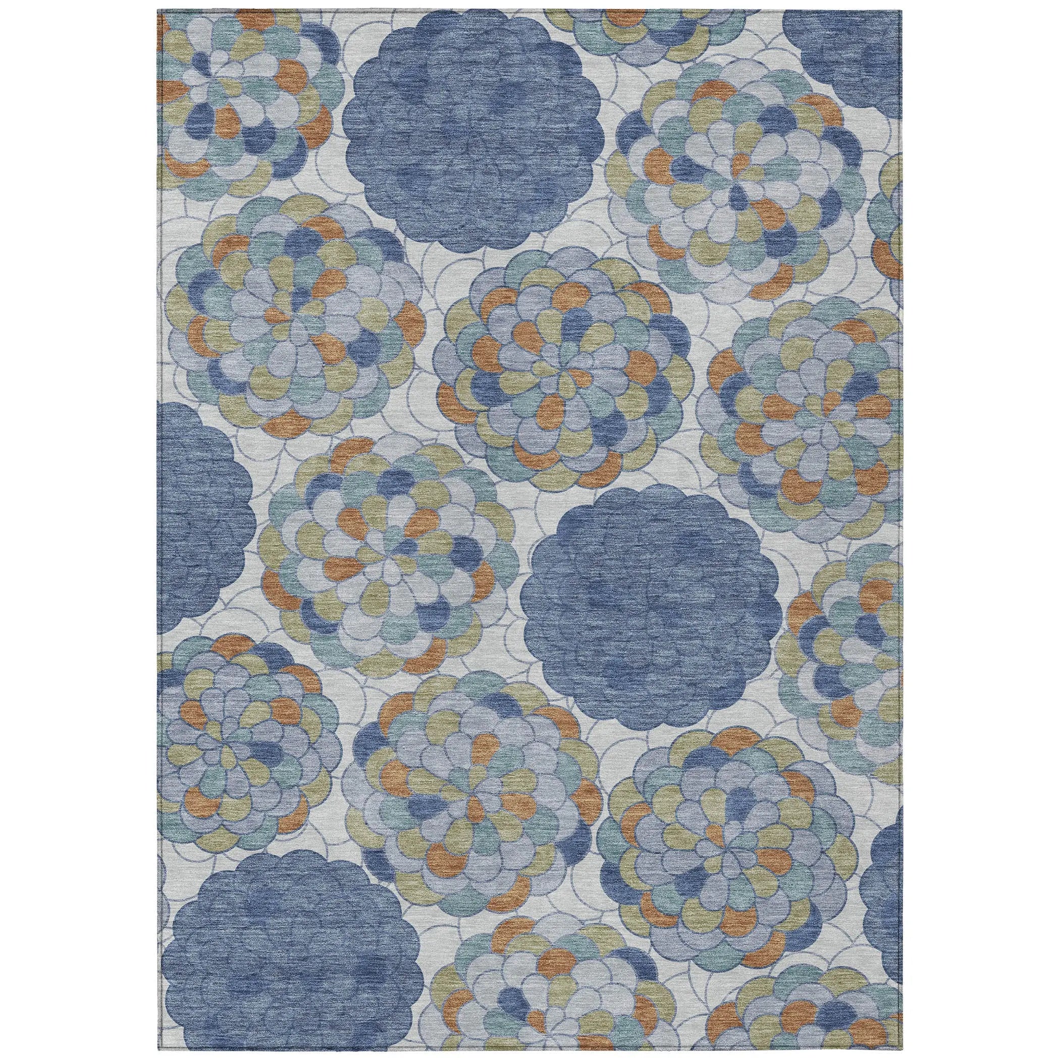 9' X 12' Denim Blue And Silver Floral Washable Indoor Outdoor Area Rug Homeroots Outdoor